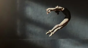 Ballet dancer flying through air