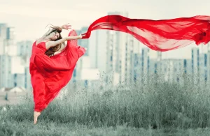 Dancer with flowing red dress